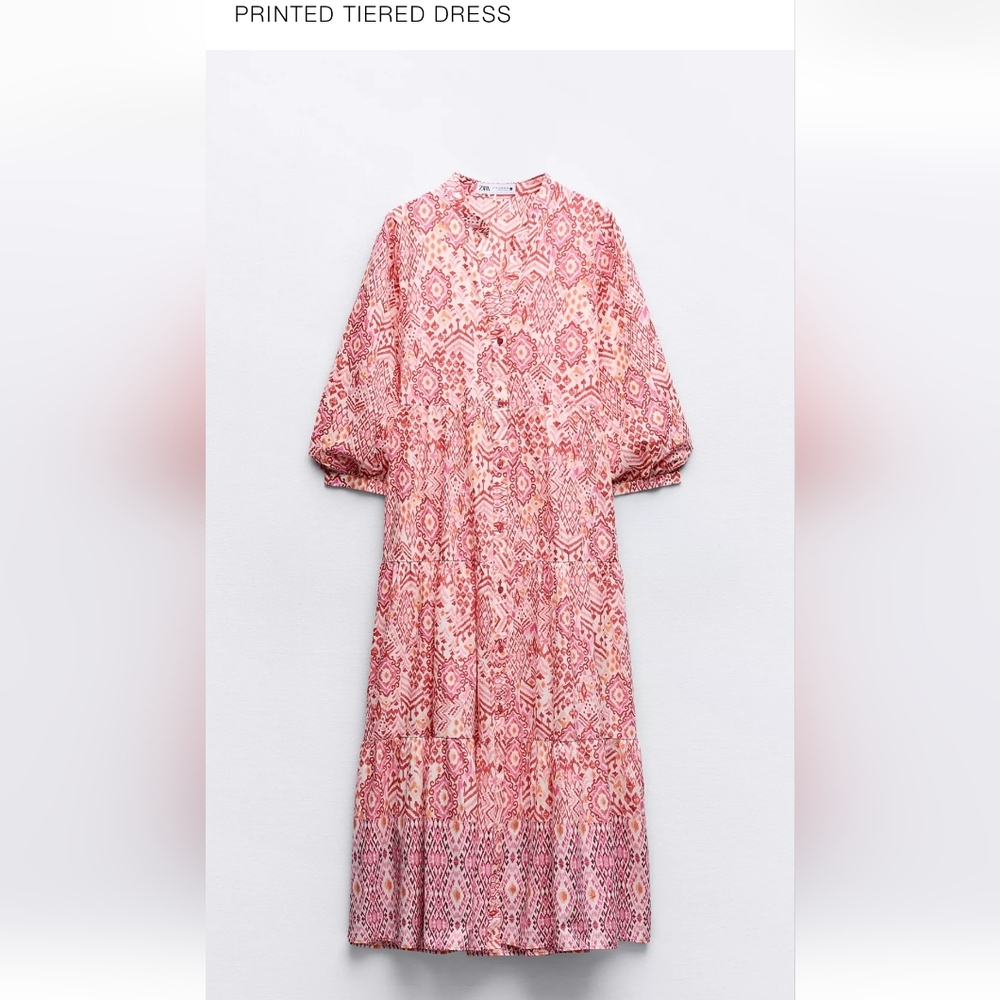 Zara Pink Printed Long Sleeve Dress